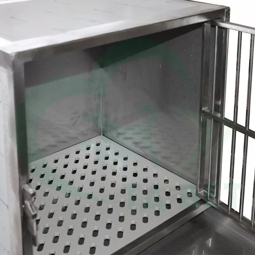 Клетка из нержавеющей стали с поддоном и перфорированным полом характеристики Клетка из нержавеющей стали с поддоном и перфорированным полом фото